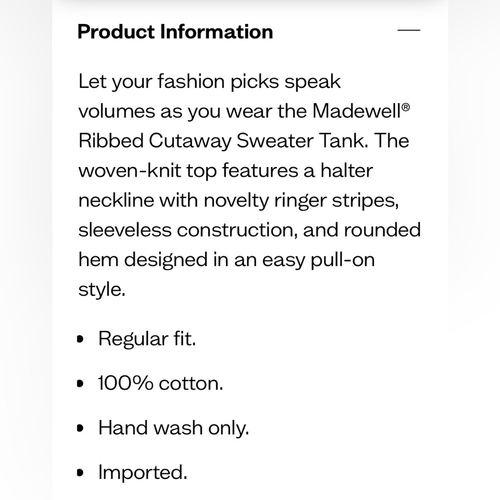 MADEWELL SLEEVELESS SWEATER/TOP NWOT - Picture 13 of 13